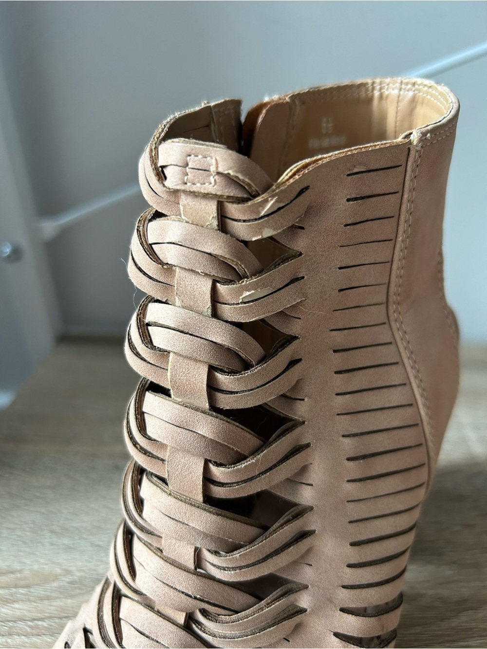 DV by Dolce Vita Tan Woven Peep-Toe High Heel Booties - Picture 5 of 8